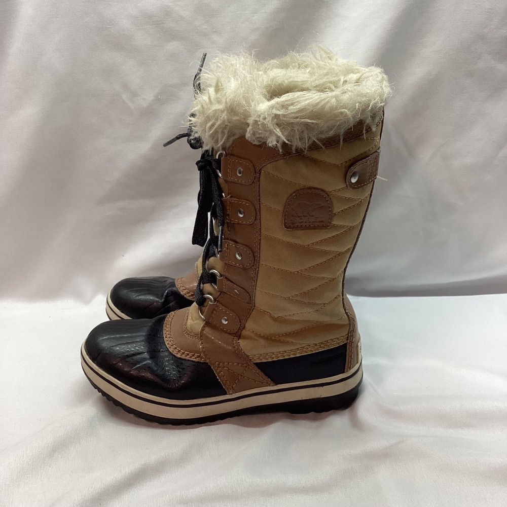 Sorel Joan of Arctic Kids Tan Black Faux Fur Winter Snow Boots NY2419-373 Size 2